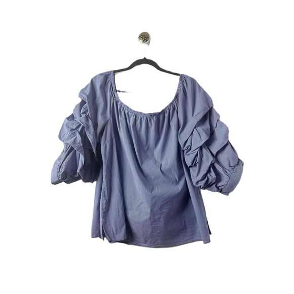 City Chic Blouse Womens Size XL Off The Shoulder Blue Striped Puffy Sleeves - Picture 8 of 8